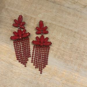 Red metal statement earrings